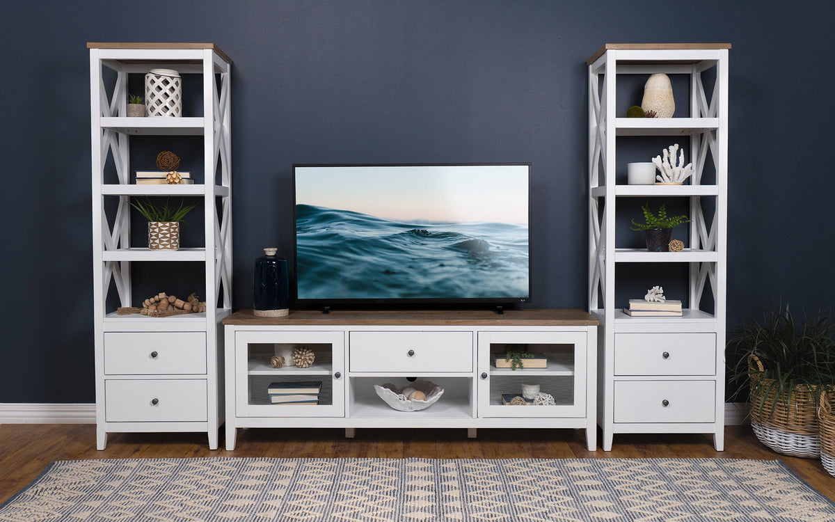 Hollis 2-door Wood 67-inch TV Stand with Drawer Brown and White