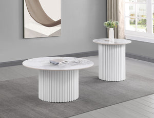 Rowena Coffee and End Table Set White Faux Marble