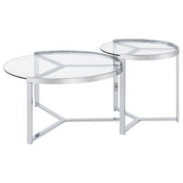 Delia  Round Glass Top Nesting Coffee Table Chrome
