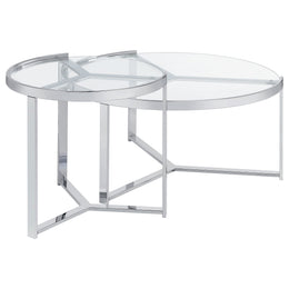 Delia  Round Glass Top Nesting Coffee Table Chrome