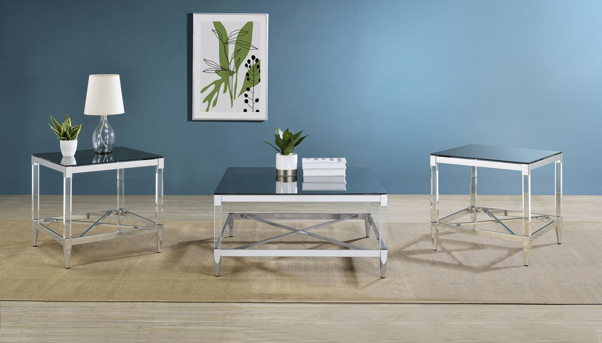 Lindley Square Coffee and End Table Set Chrome