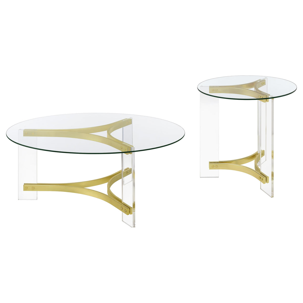 Janessa Acrylic Coffee and End Table Set Matte Brass