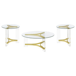 Janessa Acrylic Coffee and End Table Set Matte Brass