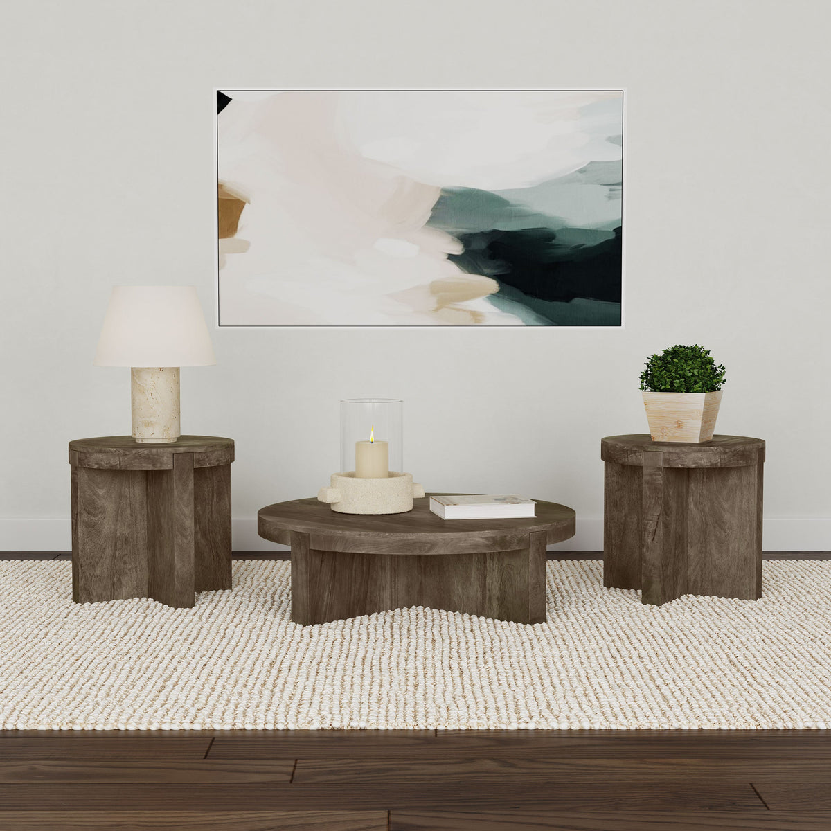 Kinkaid  Solid Wood Coffee and End Table Set Brown
