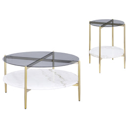 Jonelle  Round Coffee and End Table Set Gold