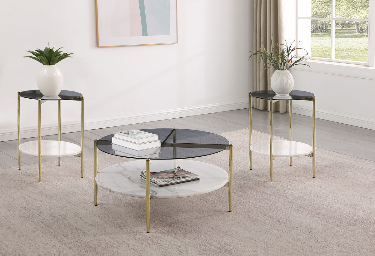 Jonelle  Round Coffee and End Table Set Gold
