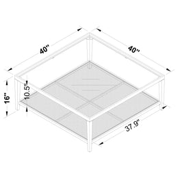 Amherst Glass Top Metal with Cane Shelf Coffee Table Black