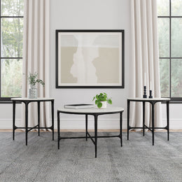 Hermas  Round Marble Coffee and End Table Set White