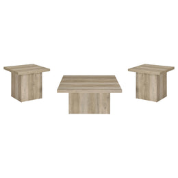 Devar Square Coffee End Table Set Distressed Pine