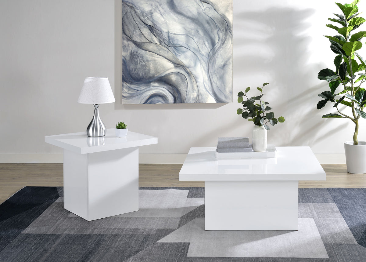 Devar Square Coffee End Table Set White High Gloss