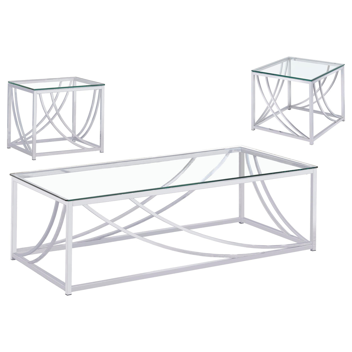 Lille  Glass Top Coffee End Sofa Table Set Chrome