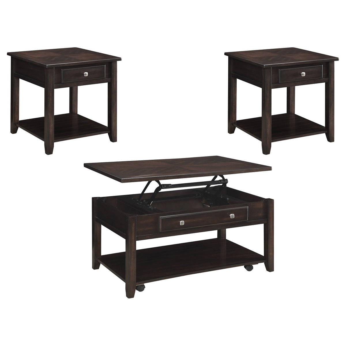 Bradford  Lift Top Coffee and End Table Set Walnut