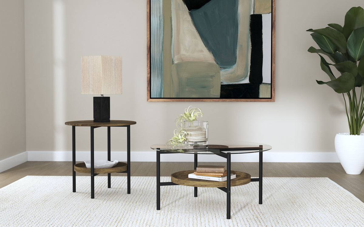 Delfin  Round Coffee and End Table Set Brown