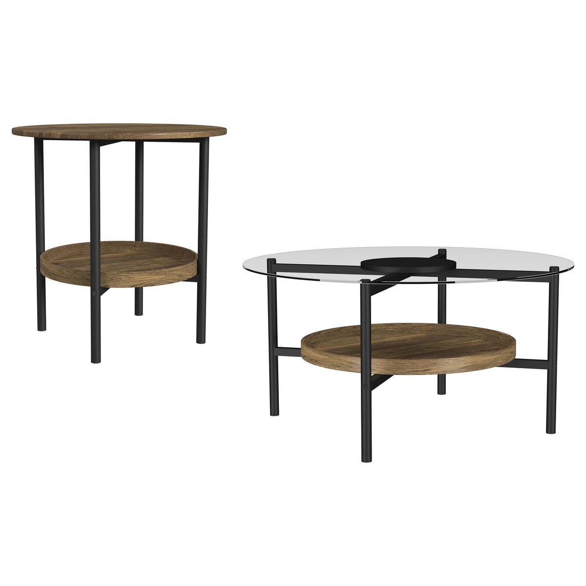Delfin  Round Coffee and End Table Set Brown