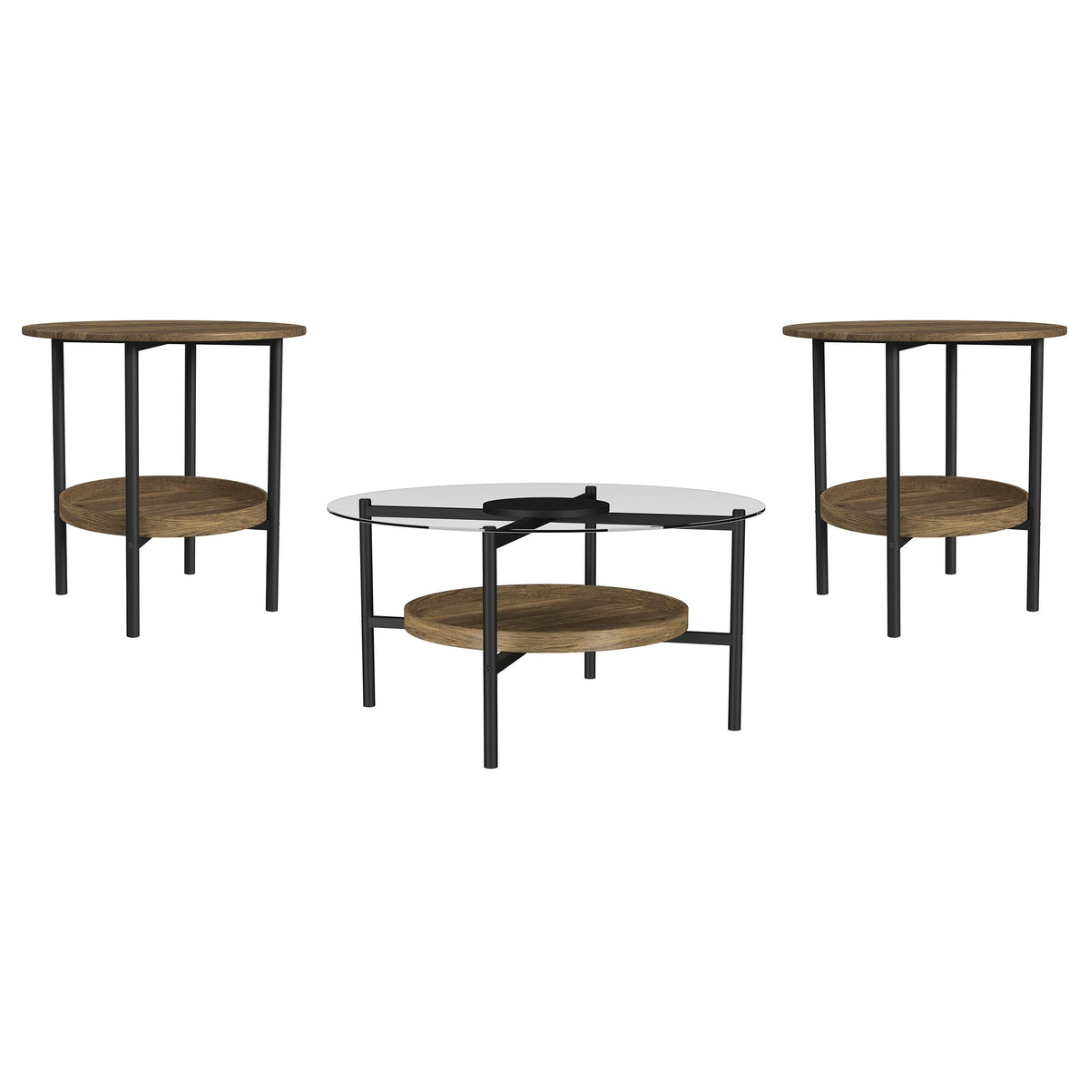 Delfin  Round Coffee and End Table Set Brown
