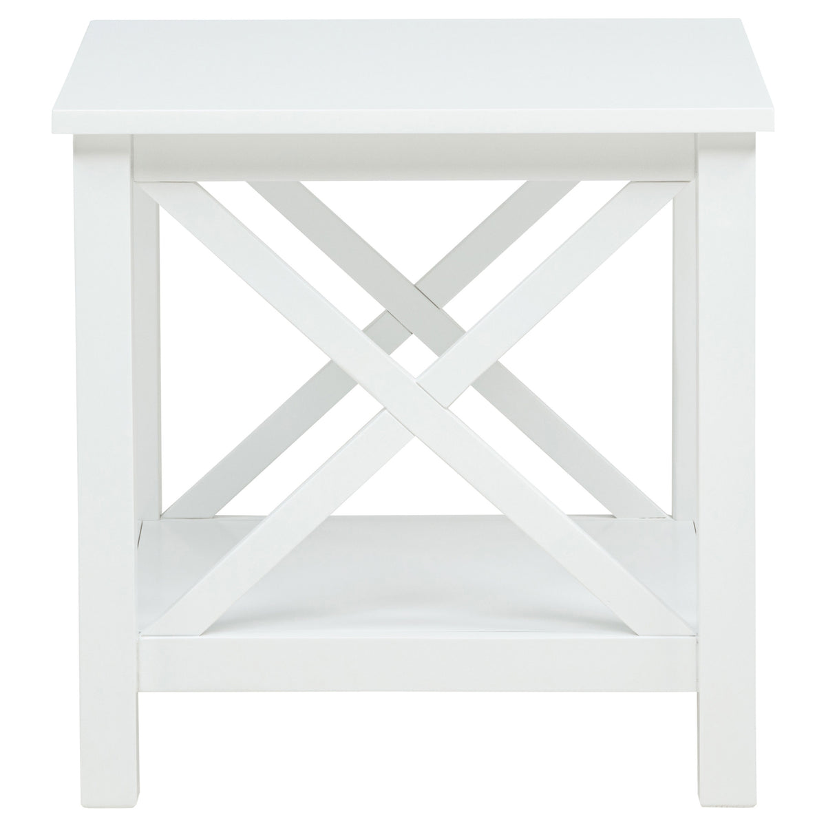 Skyview Square Pine Wood Side End Table with Shelf White