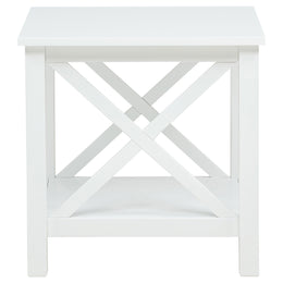 Skyview Square Pine Wood Side End Table with Shelf White