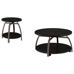 Dacre Round Coffee and End Table Set Dark Charcoal