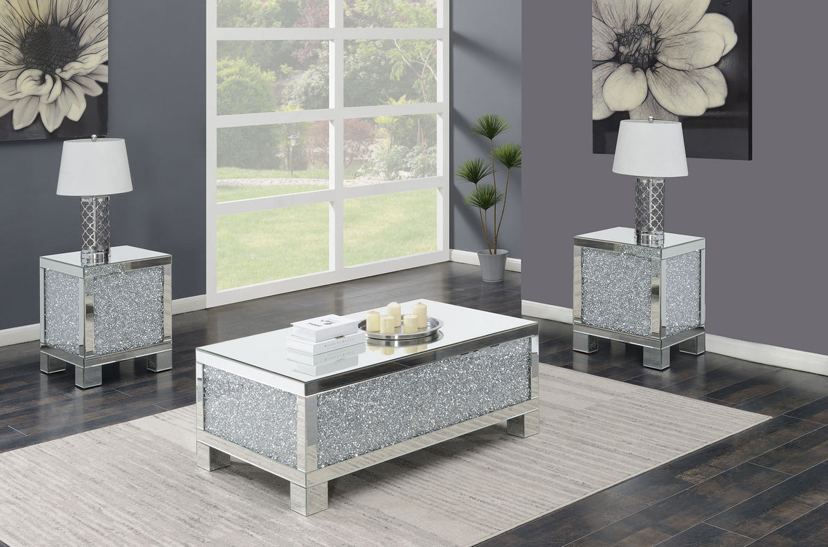 Gillian Mirrored Coffee and End Table Set Silver