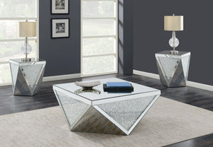 Amore Mirrored Coffee and End Table Set Silver