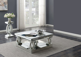 Amalia  Mirrored Coffee and End Table Set Silver