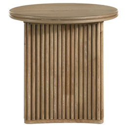 Adina Round Wood Side End Table Distressed Light Brown
