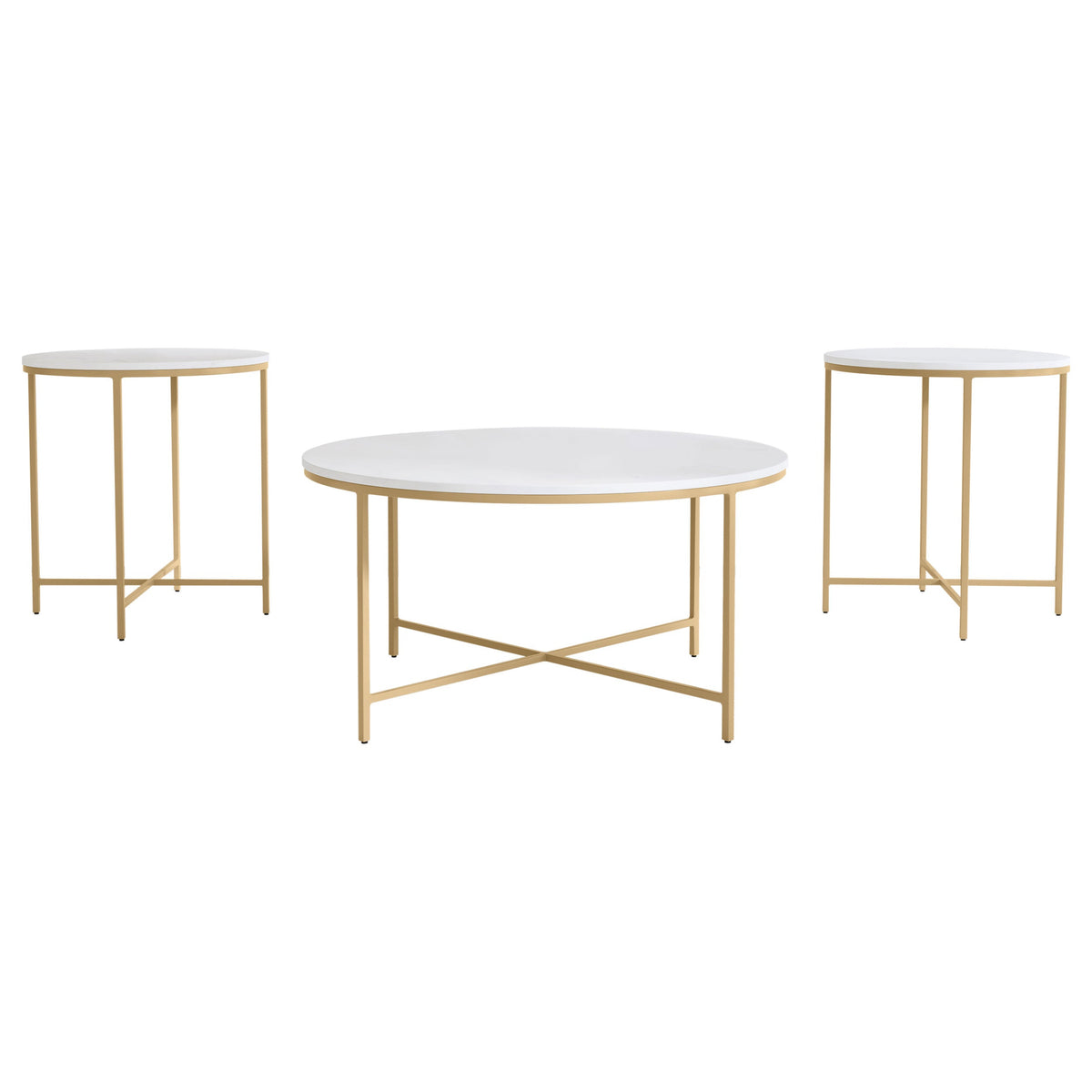 Ellison  Round Marble Coffee and End Table Set White