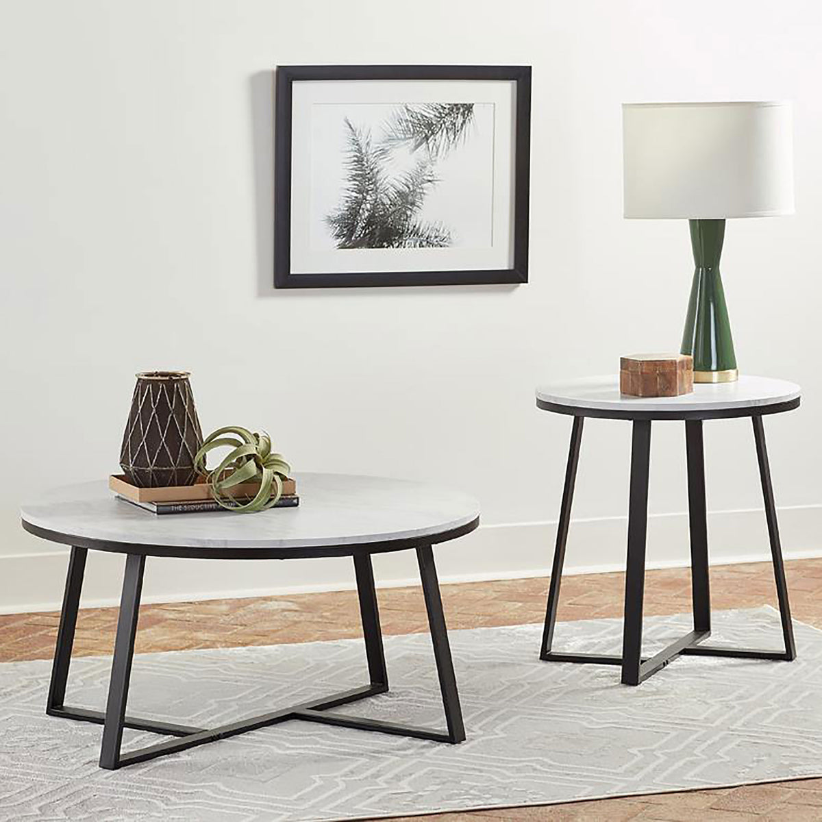 Hugo Coffee and End Table Set White Faux Marble