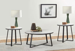 Hugo Coffee and End Table Set White Faux Marble