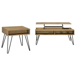 Fanning Lift Top Coffee and End Table Set Golden Oak