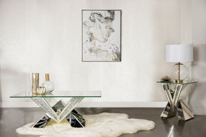 Taffeta Mirrored Coffee and End Table Set Silver