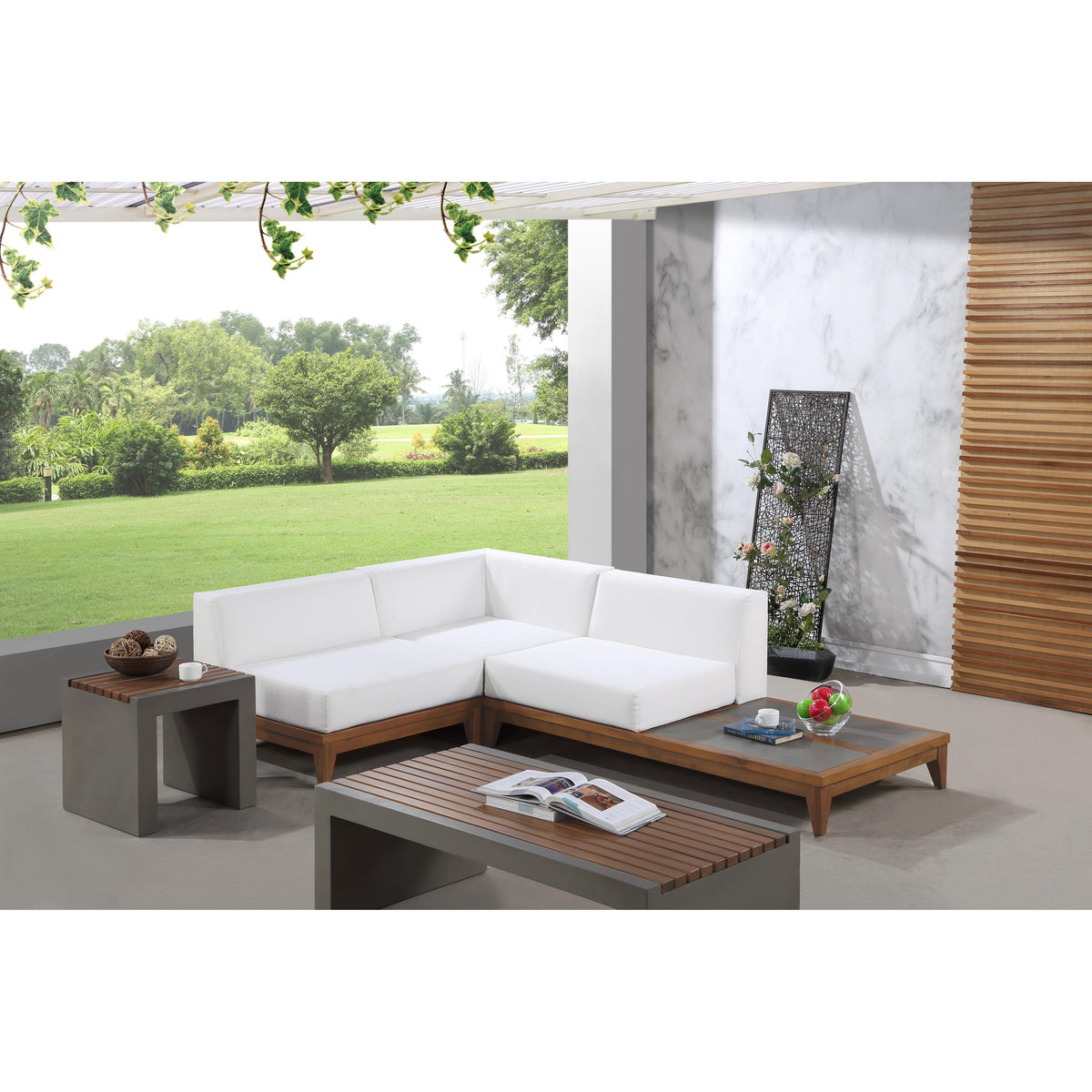 Meridian Rio Off White Water Resistant Fabric Outdoor Patio Modular Sectional