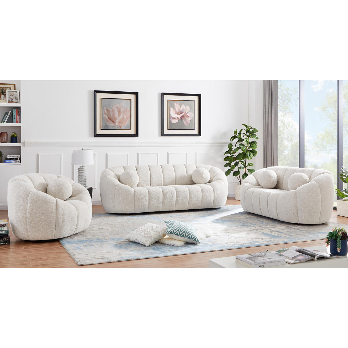 Meridian Elijah Cream Boucle Fabric Chair