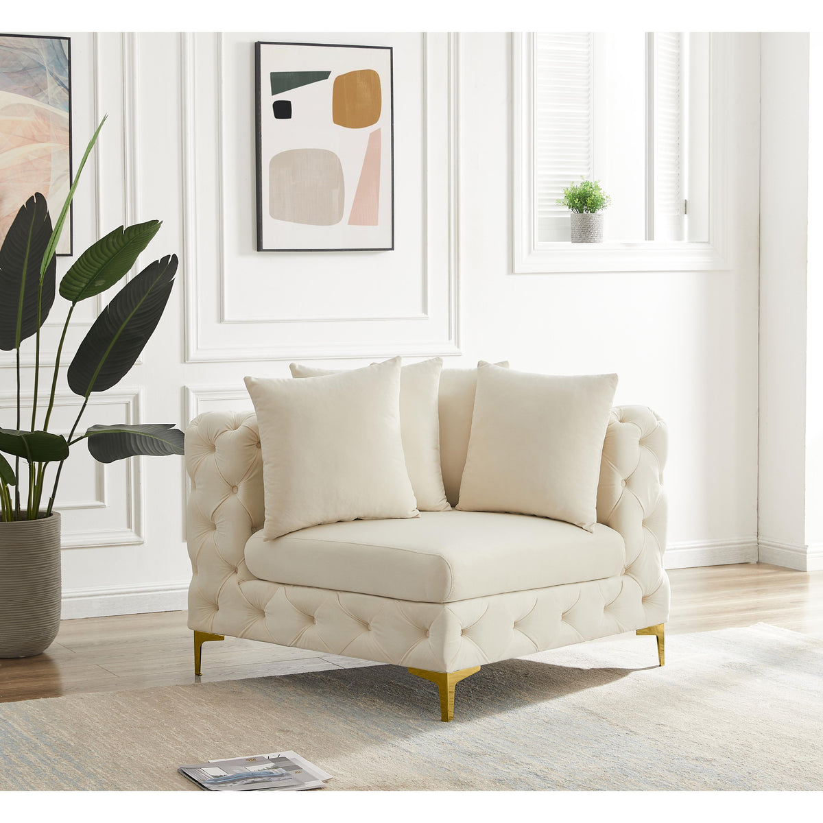 Meridian Tremblay Cream Velvet Corner Chair