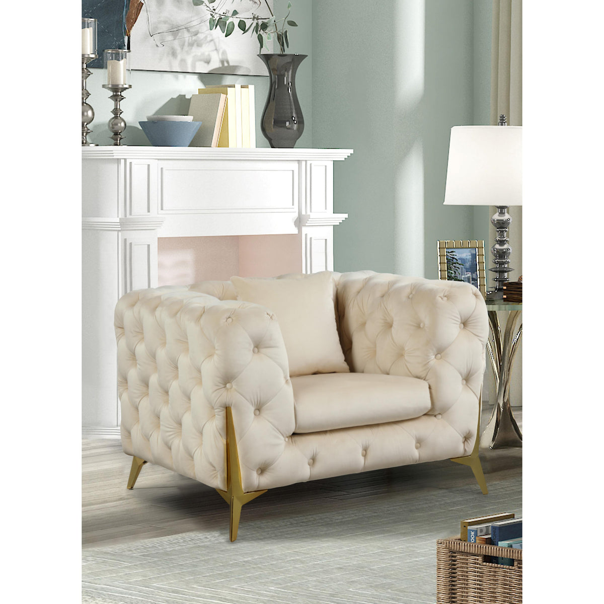 Meridian Kingdom Cream Velvet Chair