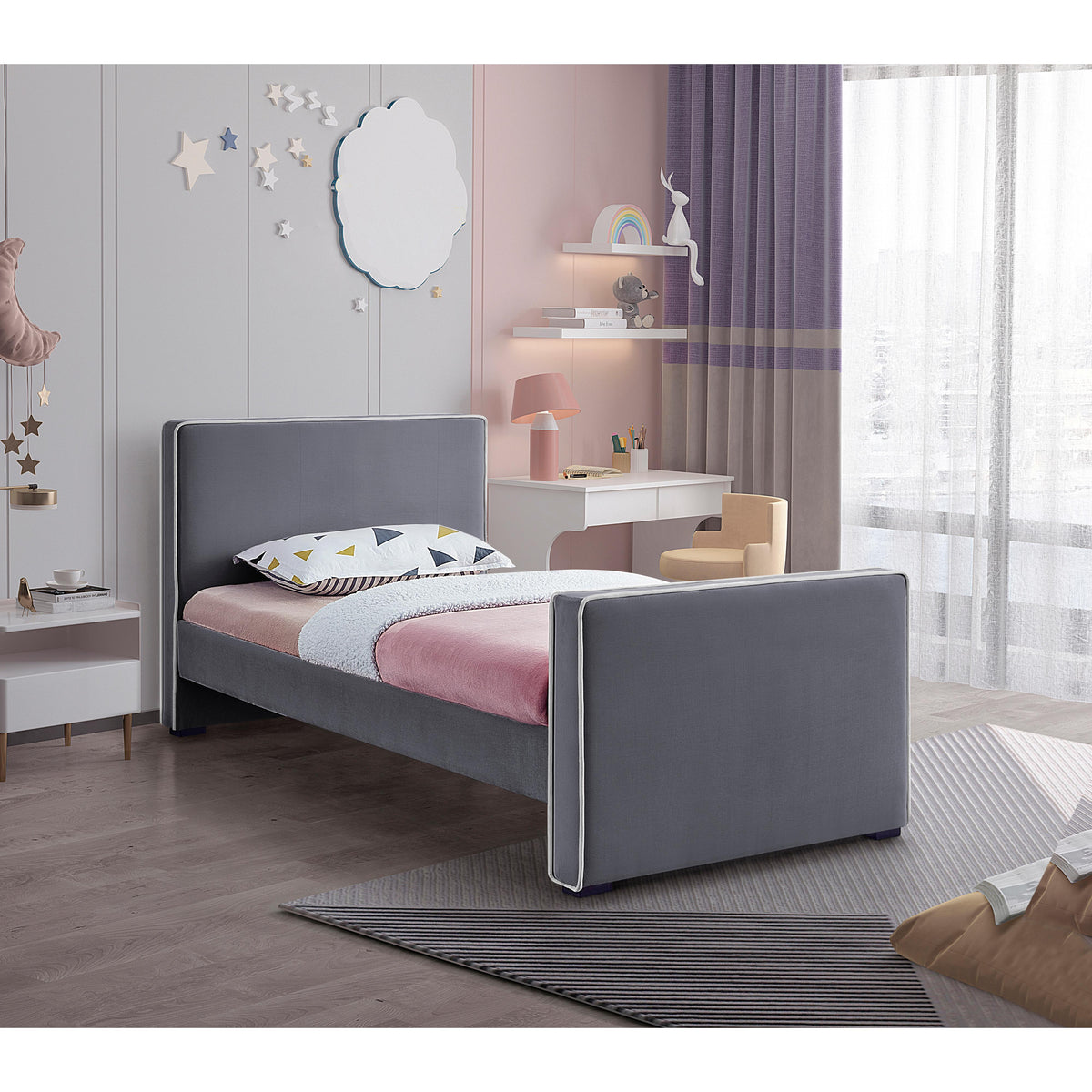 Meridian Dillard Grey Velvet Twin Bed