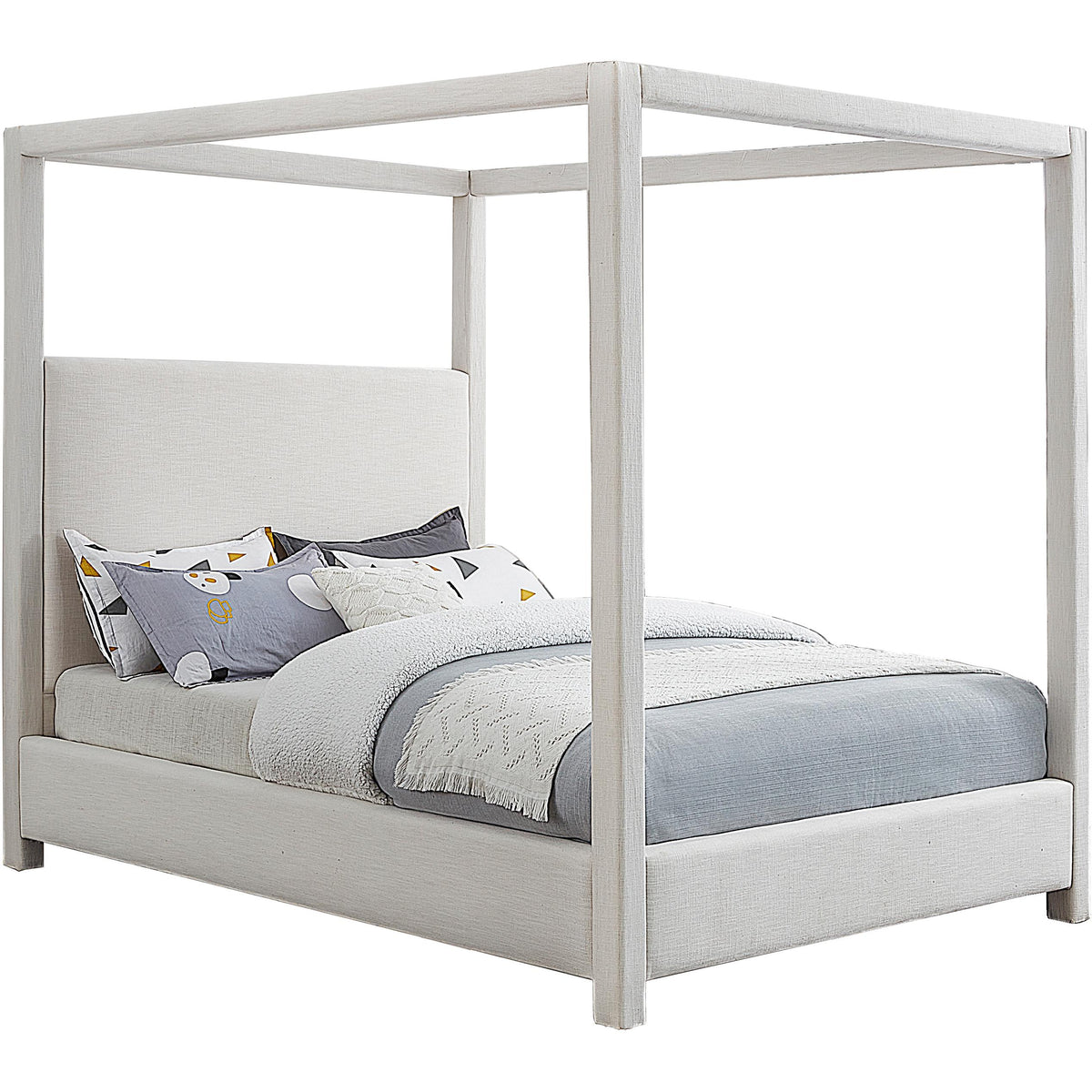 Meridian Emerson Cream Linen Textured Fabric King Bed (3 Boxes)