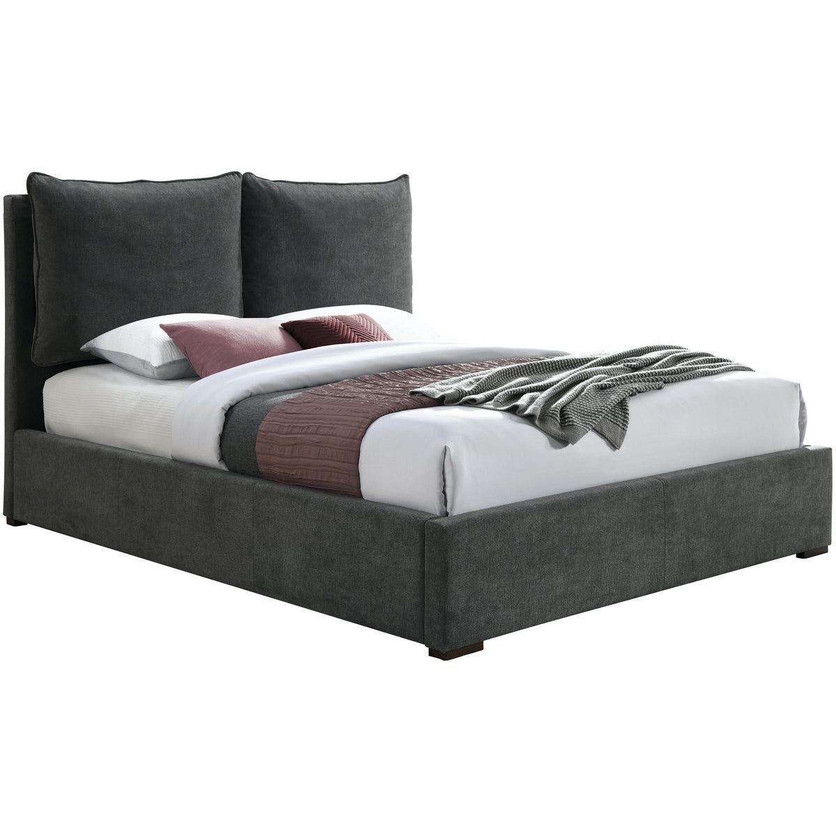 Meridian Misha Pepper Black Polyester Fabric Queen Bed (3 Boxes)