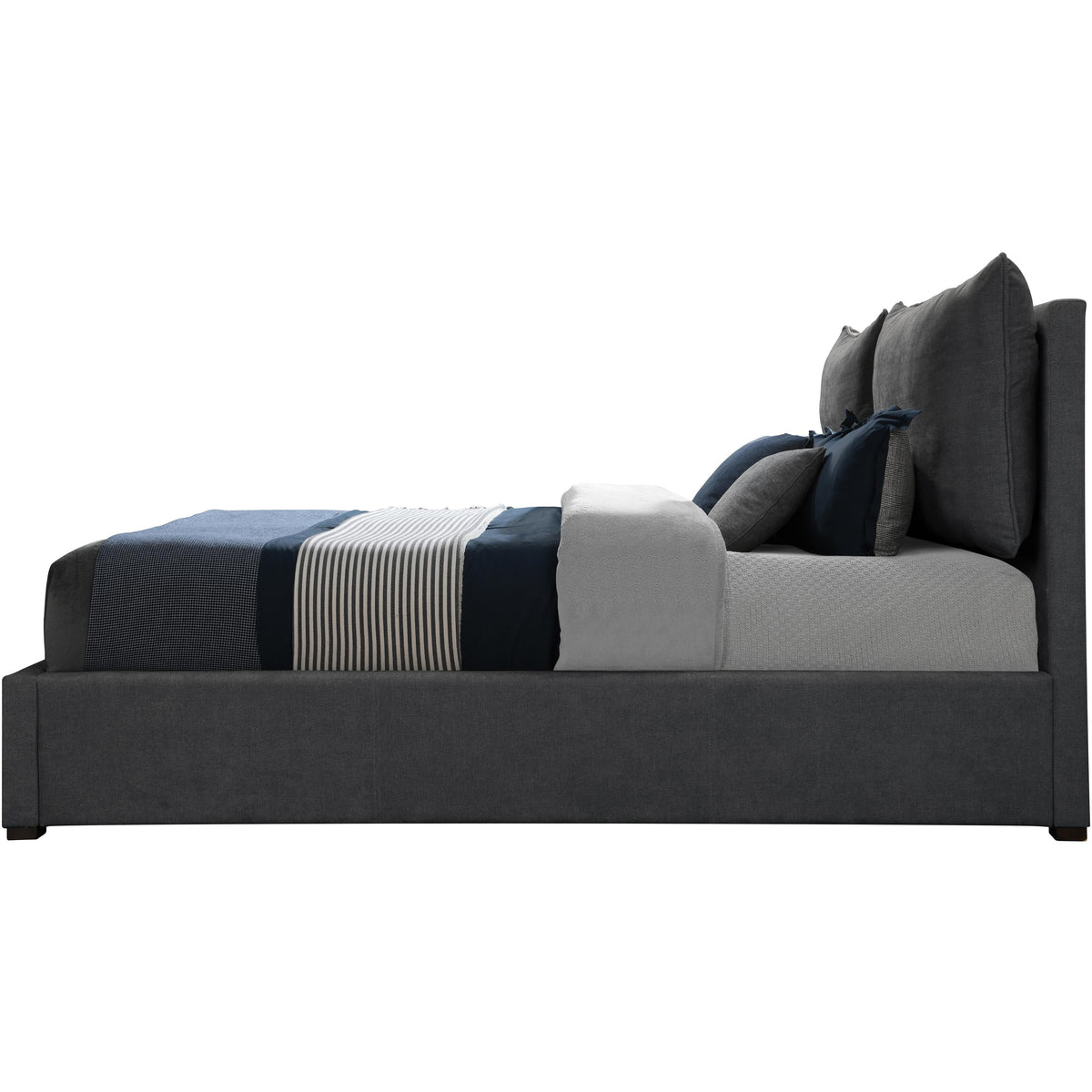 Meridian Misha Pepper Black Polyester Fabric Queen Bed (3 Boxes)