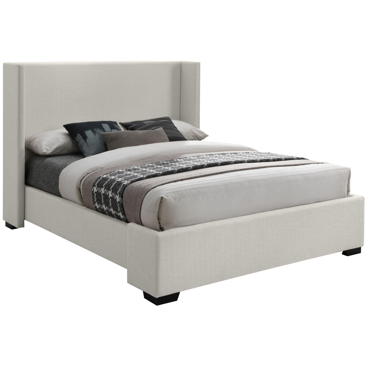 Meridian Oxford Beige Linen Textured Fabric Full Bed (3 Boxes)
