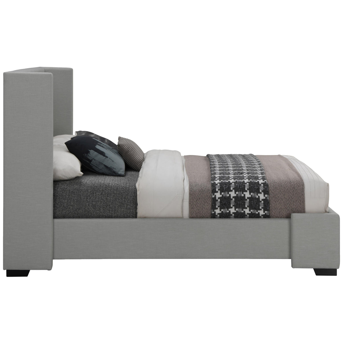 Meridian Oxford Grey Linen Textured Fabric King Bed (3 Boxes)
