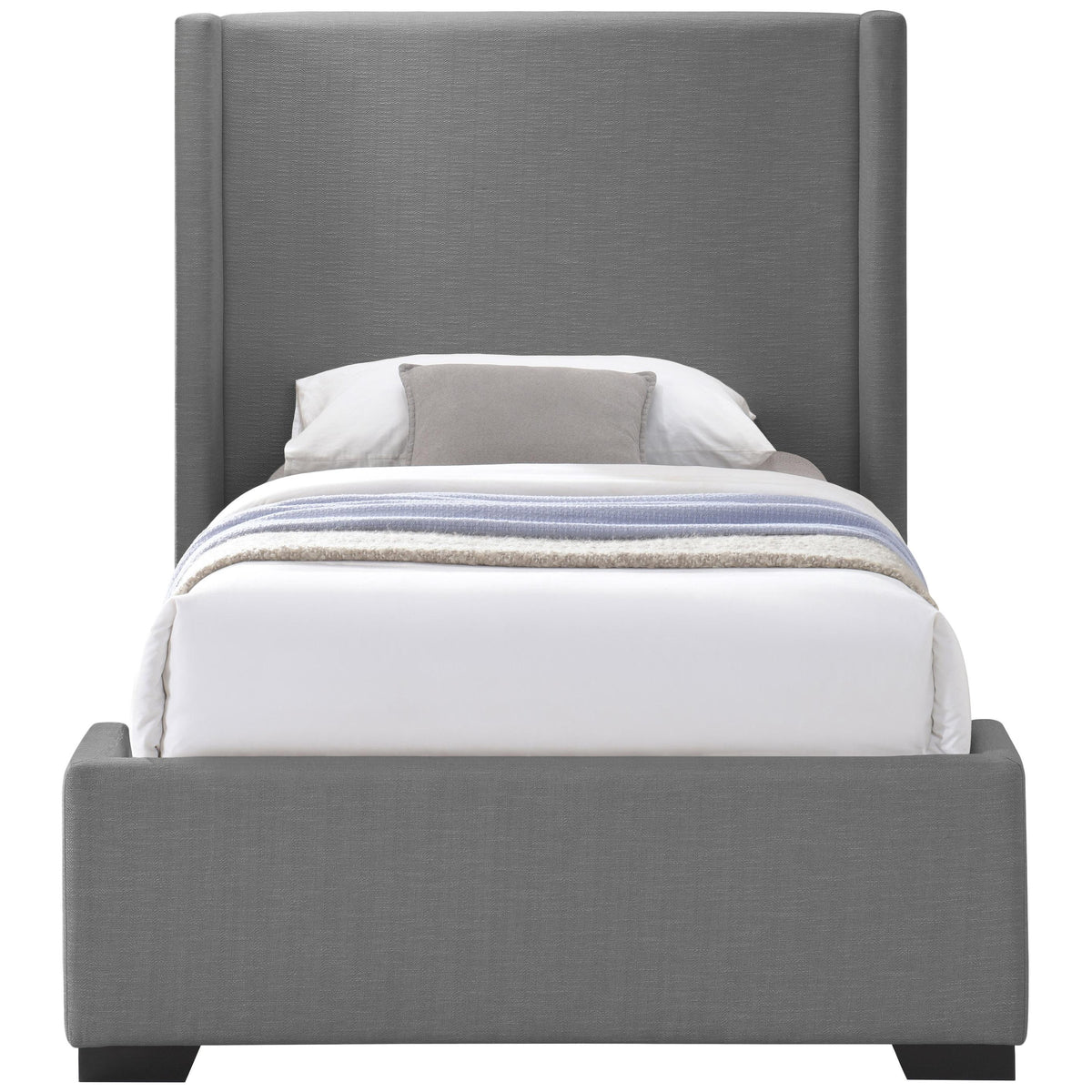 Meridian Oxford Grey Linen Textured Fabric Twin Bed (3 Boxes)