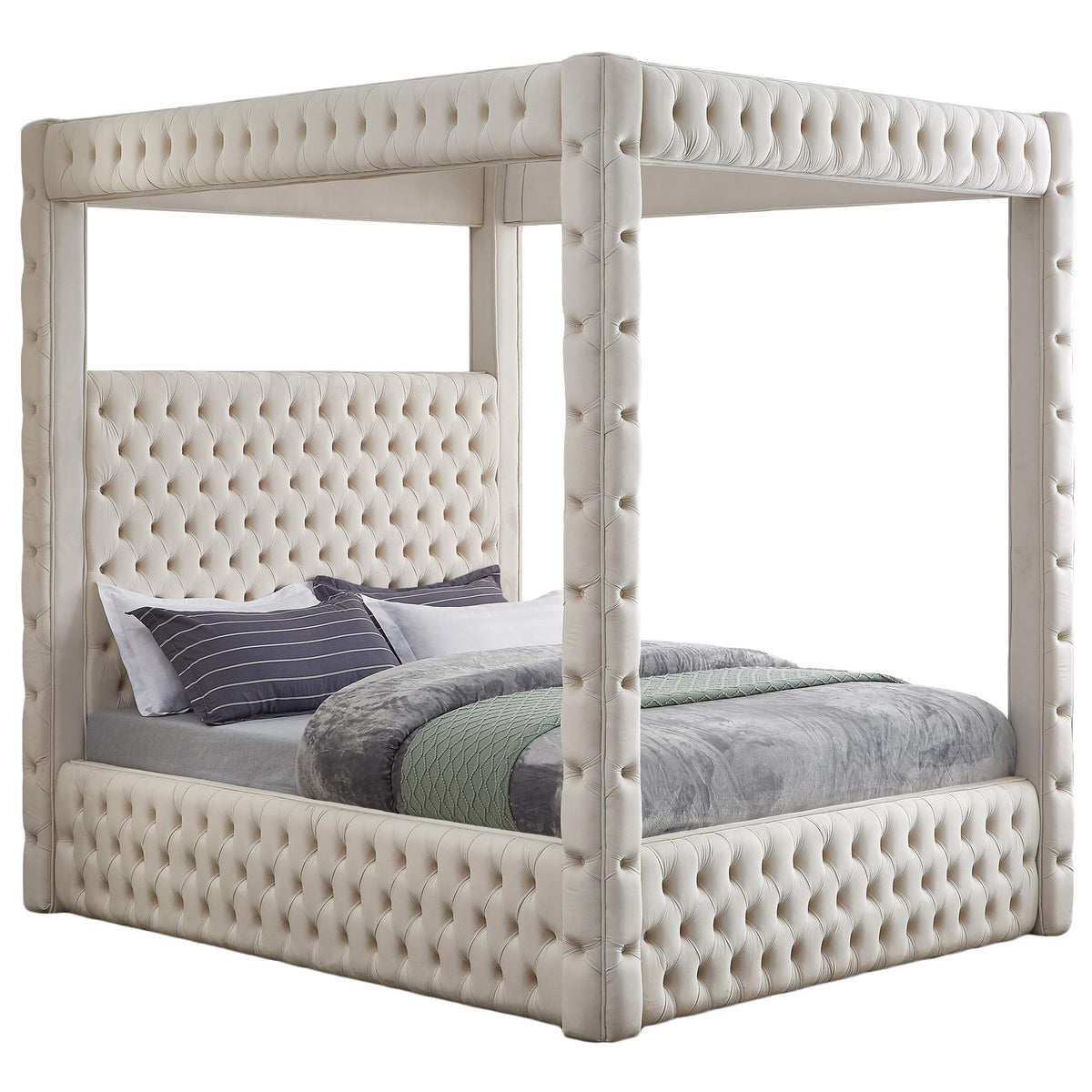 Meridian Royal Beige Velvet Queen Bed (4 Boxes)