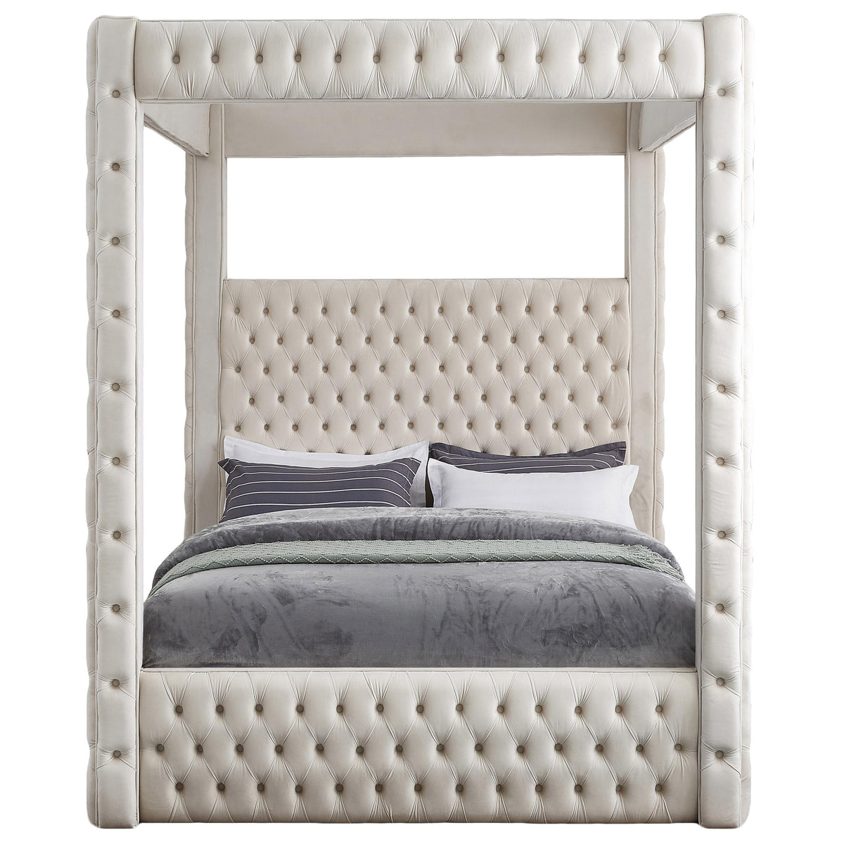 Meridian Royal Beige Velvet Queen Bed (4 Boxes)