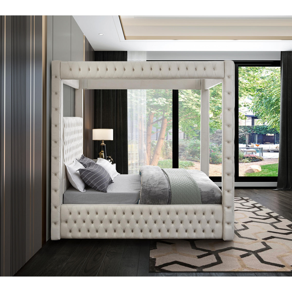 Meridian Royal Beige Velvet Queen Bed (4 Boxes)