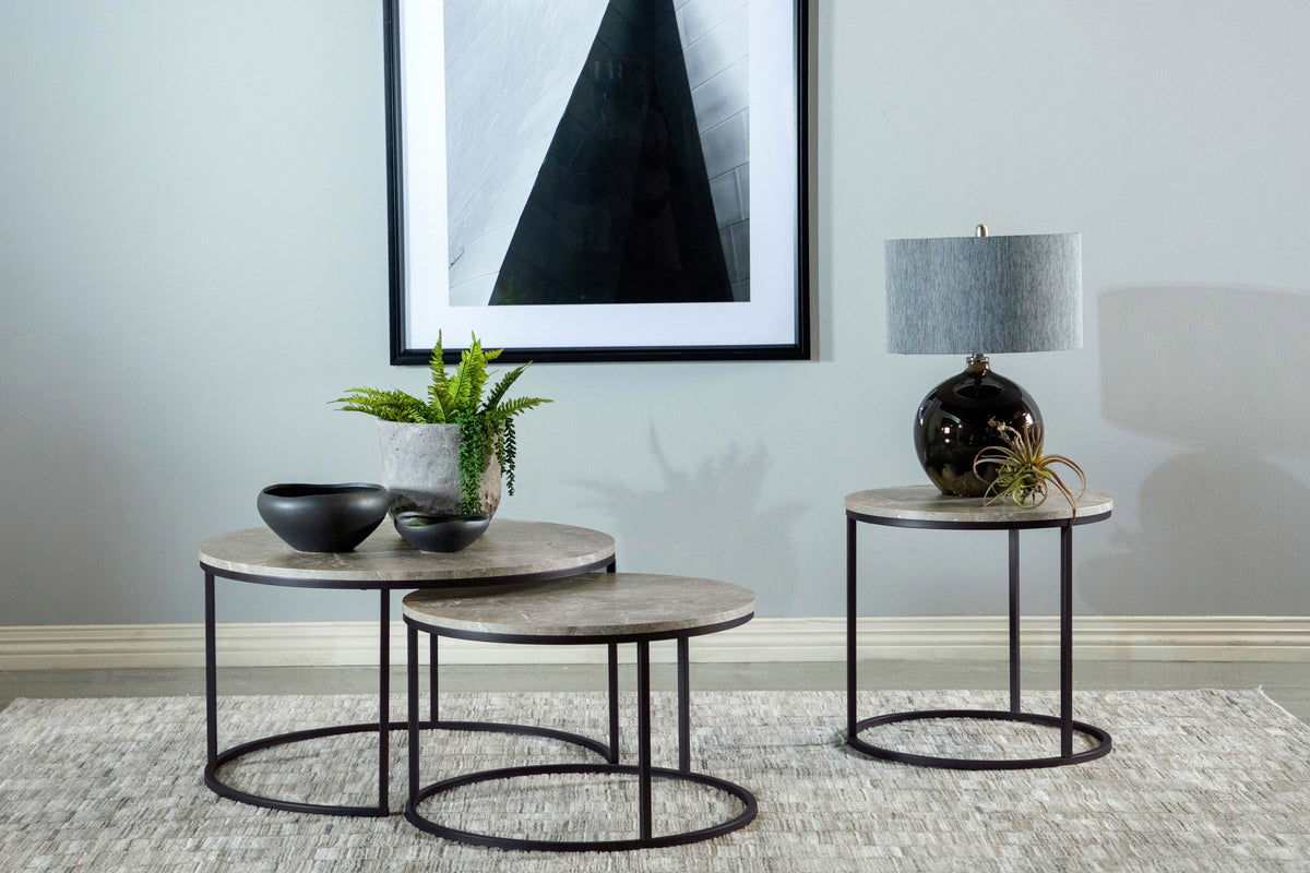 Lainey  Round Faux Marble Nesting Coffee Table Grey