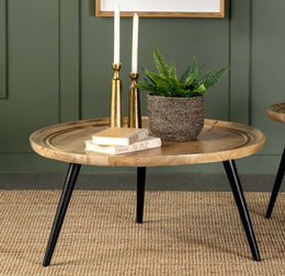 Zoe Round Mango Wood Coffee Table Natural and Black