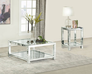Valentina Mirrored Coffee and End Table Set Silver