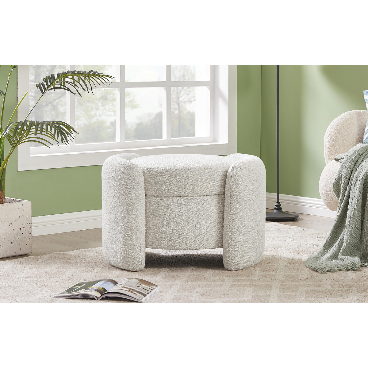 Meridian Horizon Cream Boucle Fabric Ottoman