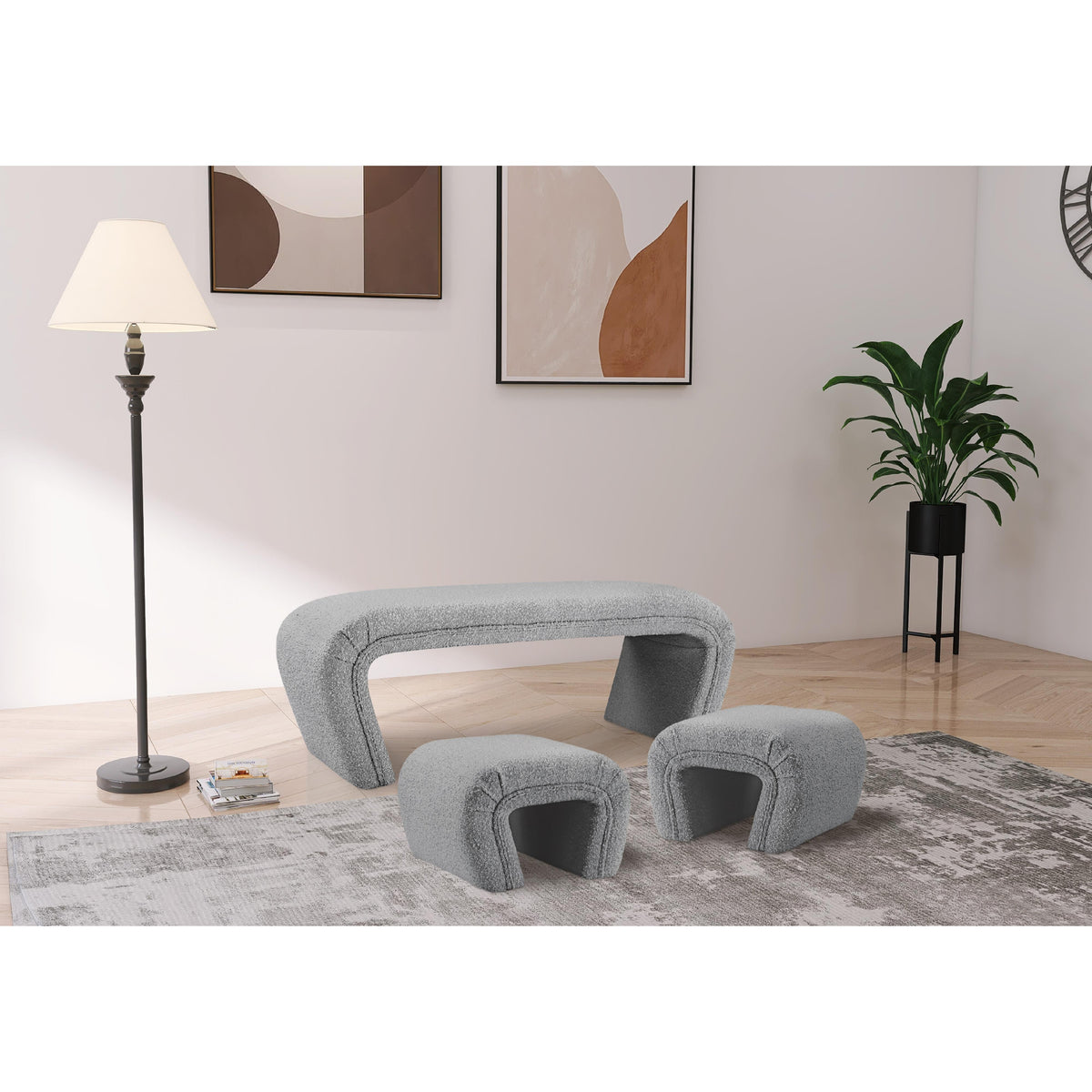 Meridian Odelia Grey Boucle Fabric Bench